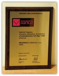 Certyfikat Przedsiębiorstwo Fair Play 2009