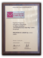 Certyfikat Przedsiębiorstwo Fair Play 2010
