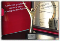 Certyfikat Przedsiębiorstwo Fair Play 2012 dla Megatem EC-Lublin