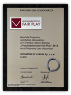 Certyfikat Przedsiębiorstwo Fair Play 2016 dla Megatem EC-Lublin
