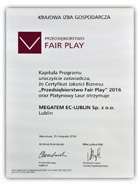 Certyfikat Przedsiębiorstwo Fair Play 2016 dla Megatem EC-Lublin