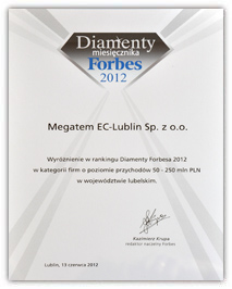 Diamenty Forbes 2012 dla Megatem EC-Lublin